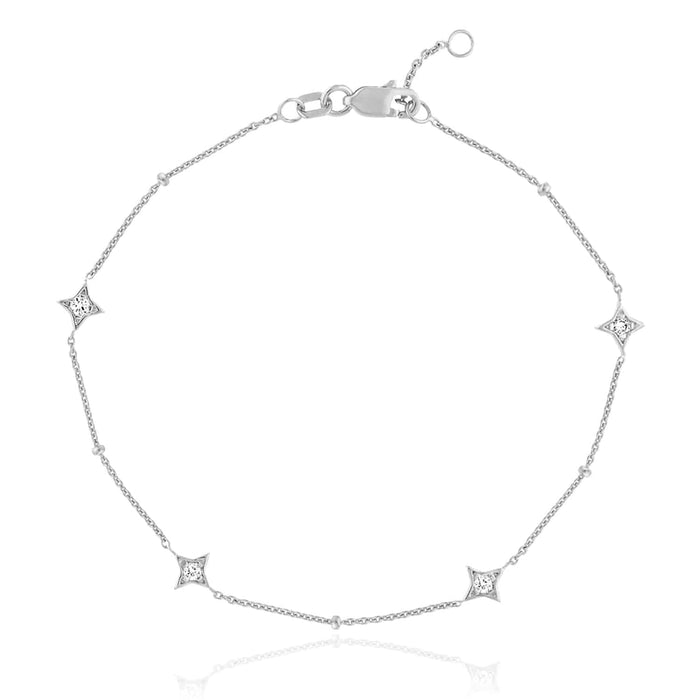 0.12CTW Natural Diamond 14K Yellow White Rose Gold Star Bead Bracelet (Solid Links) 7" - 7.5" Adjustable - WJD Exclusives