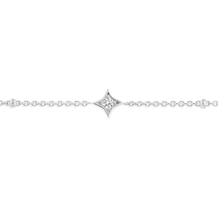 0.12CTW Natural Diamond 14K Yellow White Rose Gold Star Bead Bracelet (Solid Links) 7" - 7.5" Adjustable - WJD Exclusives