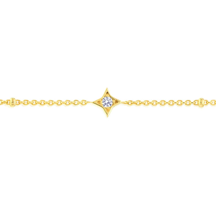 0.12CTW Natural Diamond 14K Yellow White Rose Gold Star Bead Bracelet (Solid Links) 7" - 7.5" Adjustable - WJD Exclusives