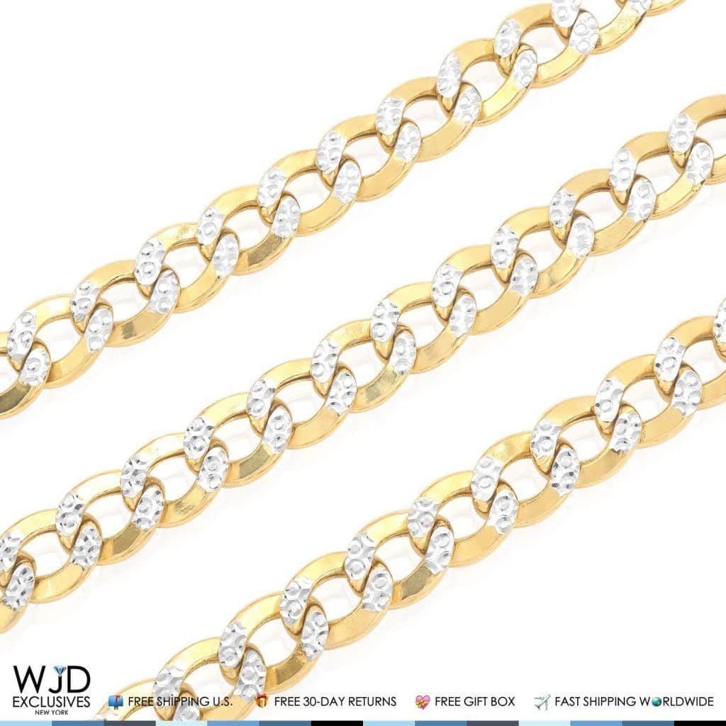 11mm Wide Diamond-Cut Cuban Curb Chain Necklace 10K Yellow Gold 28"