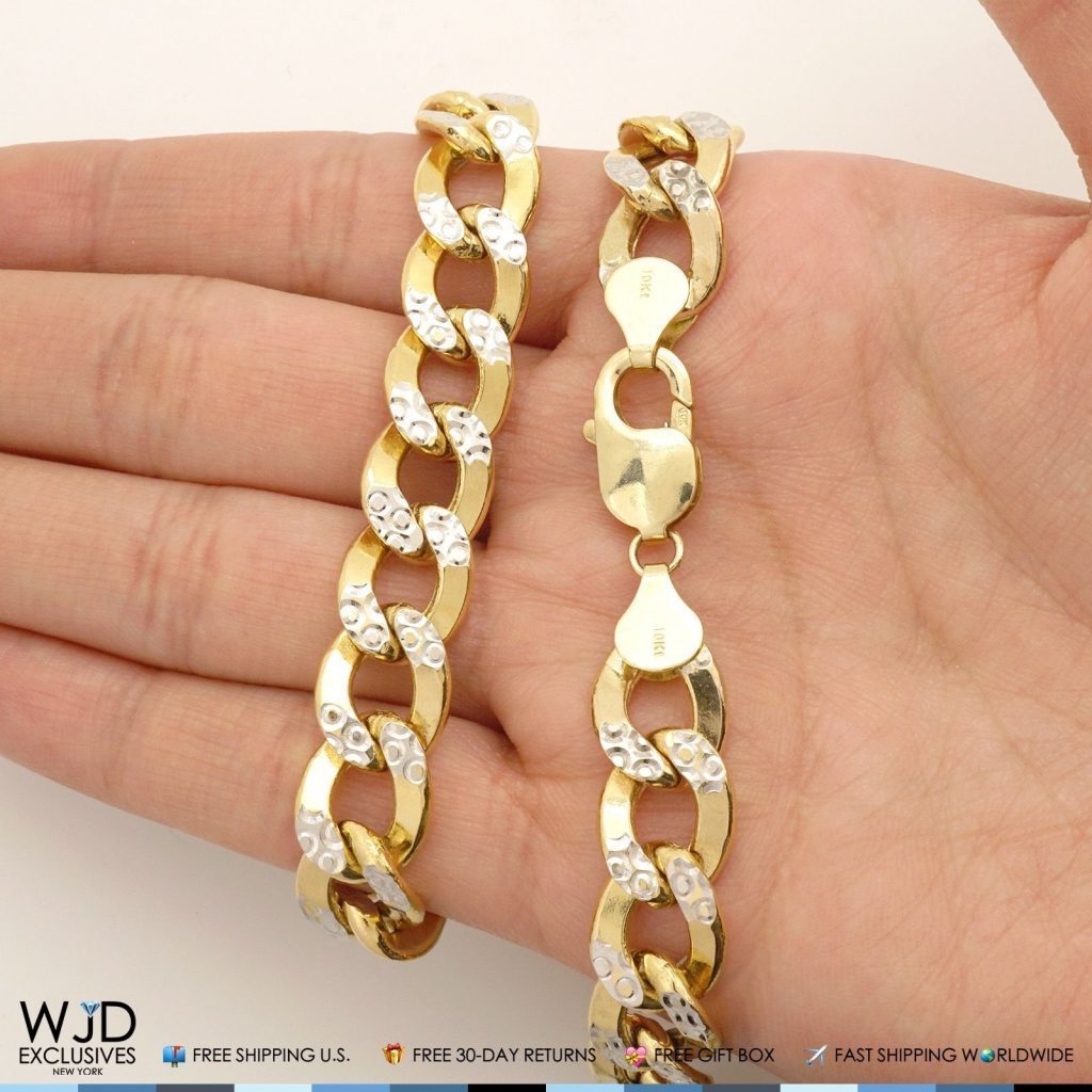 11mm Wide Diamond-Cut Cuban Curb Chain Necklace 10K Yellow Gold 28"