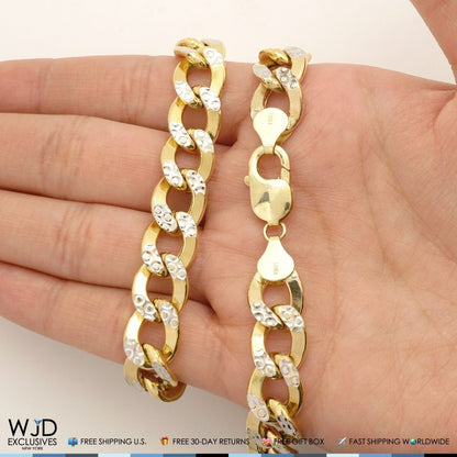 11mm Wide Diamond-Cut Cuban Curb Chain Necklace 10K Yellow Gold 28"