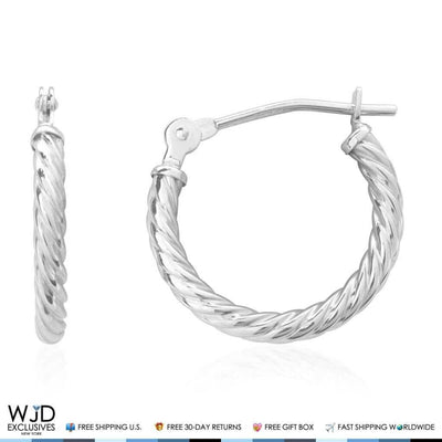 12mm diameter Snap Closure Twisted Rope Style Hoop Earrings 14K White Gold