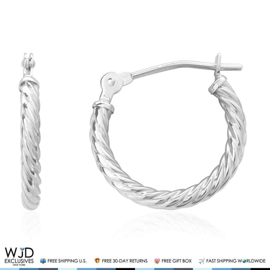 12 mm diameter Snap Closure Twisted Rope Style Hoop Earrings 14K White Gold