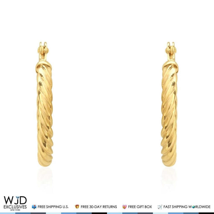 14K Yellow Gold 2mm Twisted Rope Hoop Earrings 0.5"