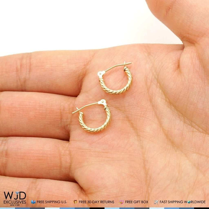 14K Yellow Gold 2mm Twisted Rope Hoop Earrings 0.5"