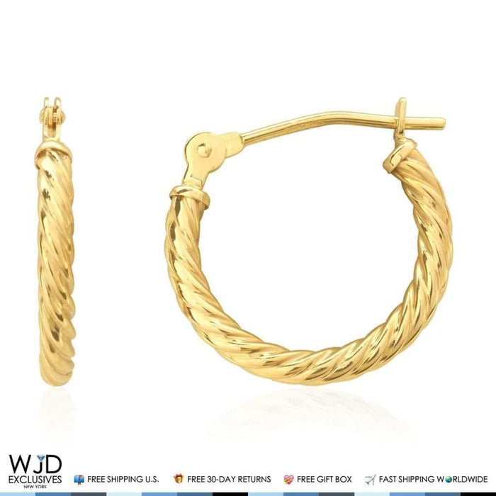 14K Yellow Gold 2mm Twisted Rope Hoop Earrings 0.5"