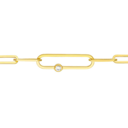 0.06CT Real Diamond 14K Real Gold Yellow Bezel Paperclip Bracelet 7.75"