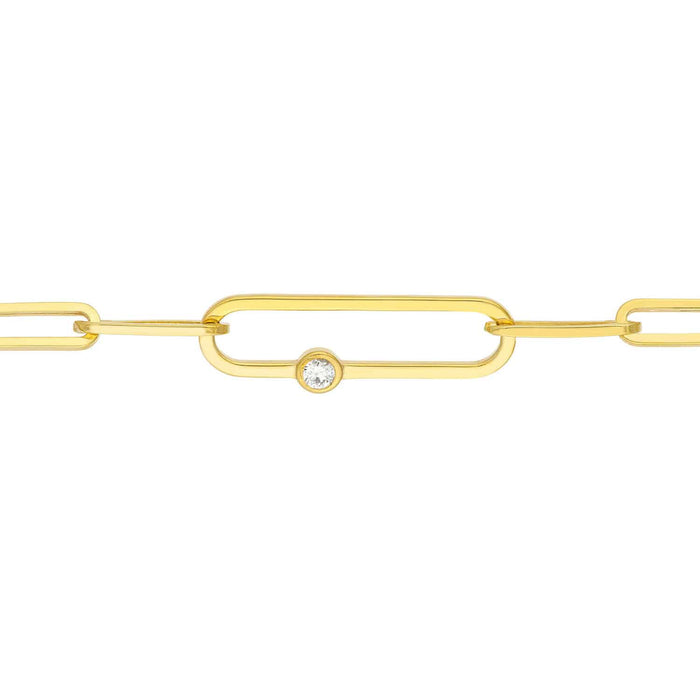 0.06CT Natural Diamond 14K Yellow Gold Bezel Paperclip Bracelet (Solid Links) 7.75" - WJD Exclusives