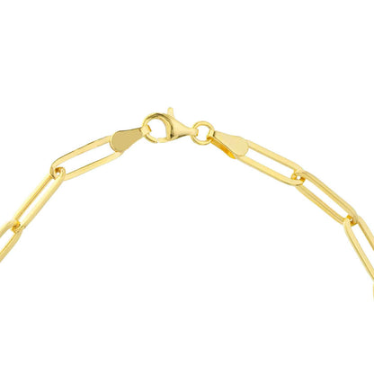 0.06CT Real Diamond 14K Real Gold Yellow Bezel Paperclip Bracelet 7.75"