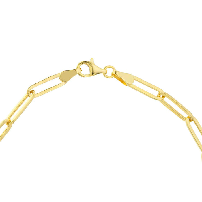 0.06CT Natural Diamond 14K Yellow Gold Bezel Paperclip Bracelet (Solid Links) 7.75" - WJD Exclusives