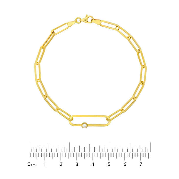 0.06CT Natural Diamond 14K Yellow Gold Bezel Paperclip Bracelet (Solid Links) 7.75" - WJD Exclusives