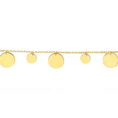 14K Gold Yellow Two-Sized Dangle Discs Bracelet 7"-7.5" Adjustable