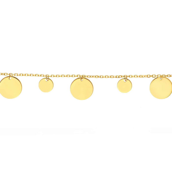 14K Yellow Gold Two - Sized Dangle Discs Bracelet (Solid Links) 7" - 7.5" Adjustable - WJD Exclusives