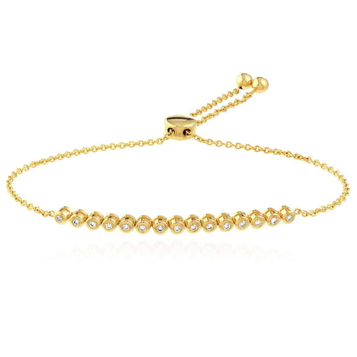 0.20CTW Natural Diamond 14K Yellow Gold White Tennis Bolo Bracelet 9.5" Adjust. - WJD Exclusives