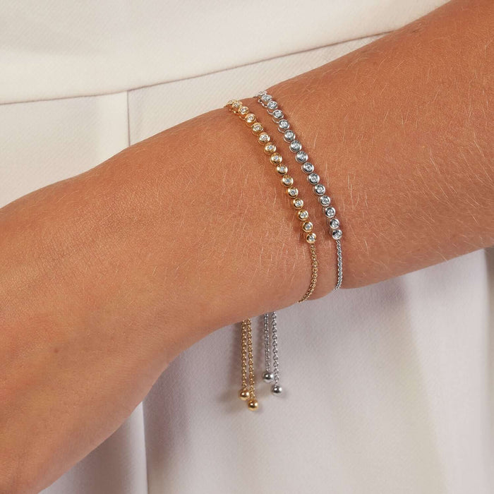 0.20CTW Natural Diamond 14K Yellow Gold White Tennis Bolo Bracelet 9.5" Adjust. - WJD Exclusives