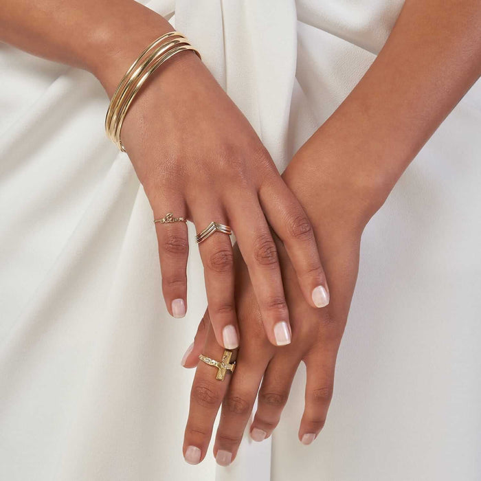 14K Yellow White Rose Gold Tube Slip - On Bangle Bracelet (Hollow) 8" - WJD Exclusives