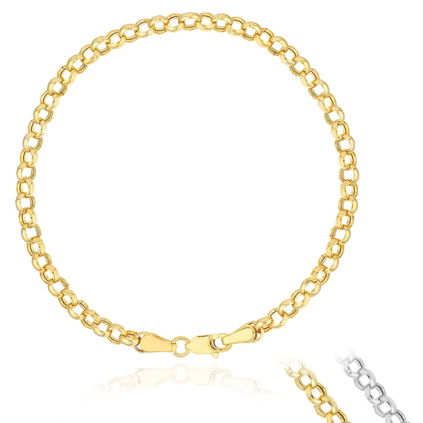 14K Real Gold Yellow White 3.8mm Rolo Bracelet 7.25"
