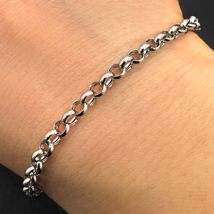 14K Yellow White Gold 3.8mm Rolo Bracelet (Hollow) 7.25" - WJD Exclusives
