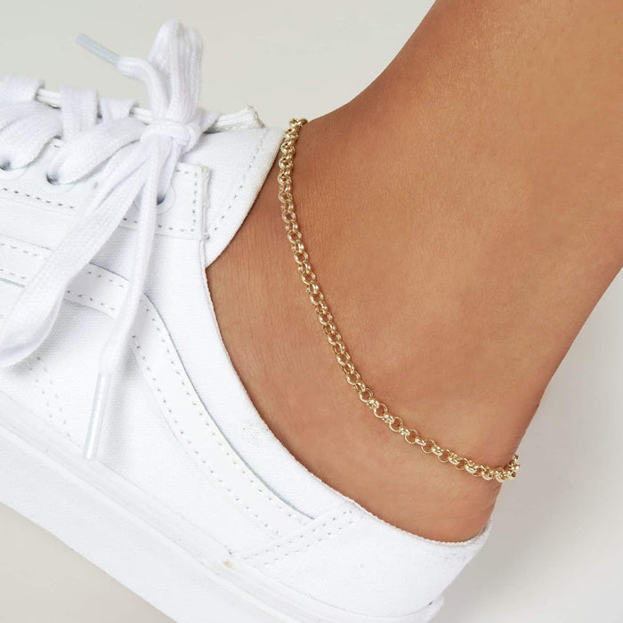 14K Yellow Gold 3.7mm Rolo Anklet (Hollow) 10" - WJD Exclusives