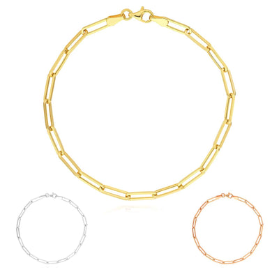 14K Yellow White Rose Gold 3.8mm Paperclip Bracelet (Hollow) 8" - WJD Exclusives