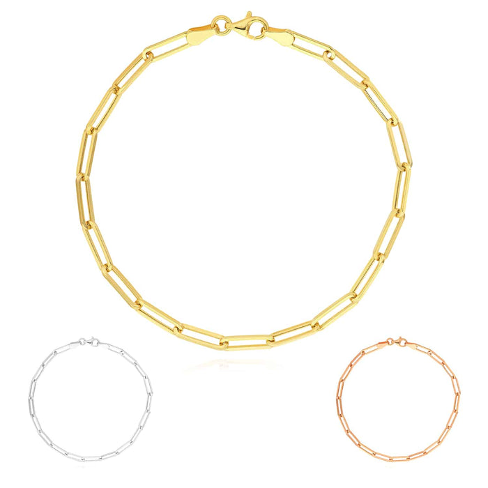14K Yellow White Rose Gold 3.8mm Paperclip Bracelet (Hollow) 8" - WJD Exclusives