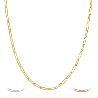 14K Real Gold Yellow White Rose 3.8mm Paperclip Chain Necklace 16"-30"