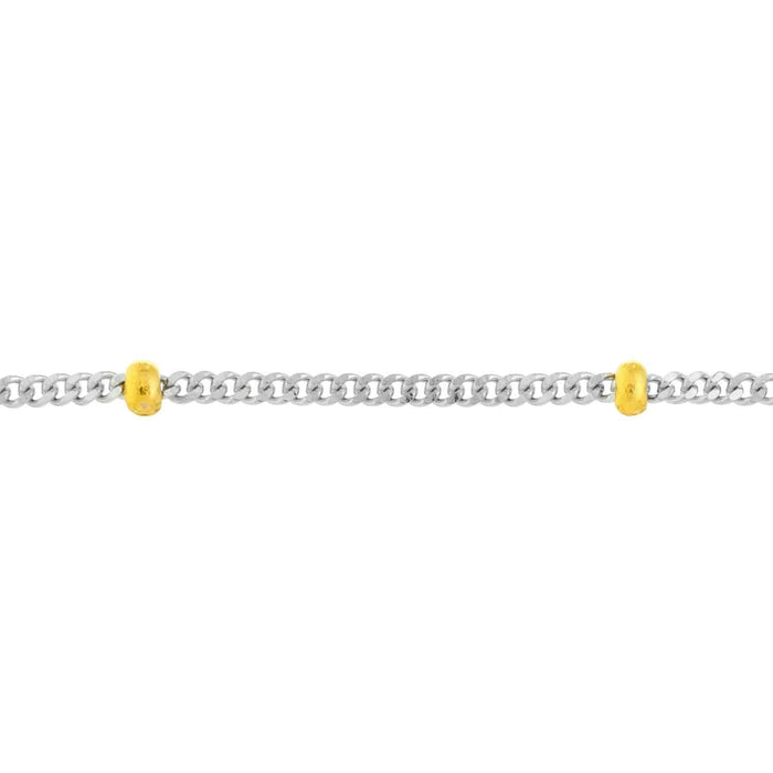 14K Yellow White Gold 1.5mm Saturn Curb Anklet (Hollow) 10" - WJD Exclusives