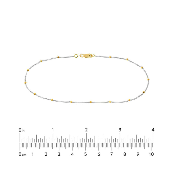 14K Yellow White Gold 1.5mm Saturn Curb Anklet (Hollow) 10" - WJD Exclusives