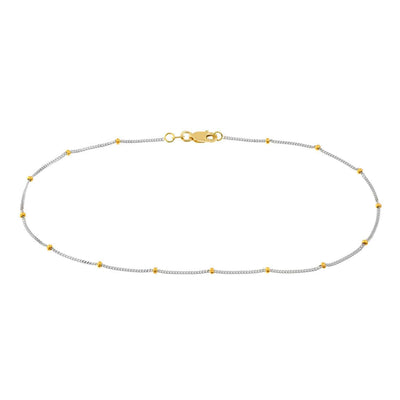 14K Yellow White Gold 1.5mm Saturn Curb Anklet (Hollow) 10" - WJD Exclusives