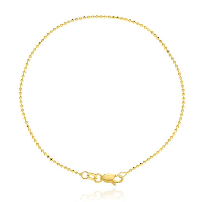 14K Real Gold Yellow White Rose 1.15mm Diamond-Cut Ball Beaded Bracelet 7.25"