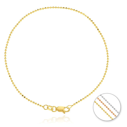 14K Real Gold Yellow White Rose 1.15mm Diamond-Cut Ball Beaded Bracelet 7.25"