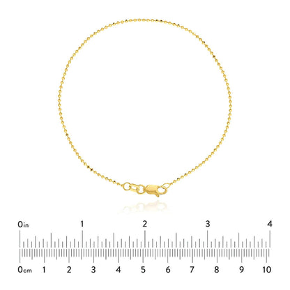 14K Real Gold Yellow White Rose 1.15mm Diamond-Cut Ball Beaded Bracelet 7.25"