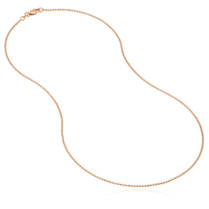 14K Real Gold White Rose 1.15mm Diamond-Cut Ball Bead Chain Necklace 16"-20"
