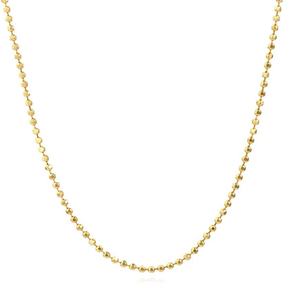 14K Real Gold White Rose 1.15mm Diamond-Cut Ball Bead Chain Necklace 16"-20"