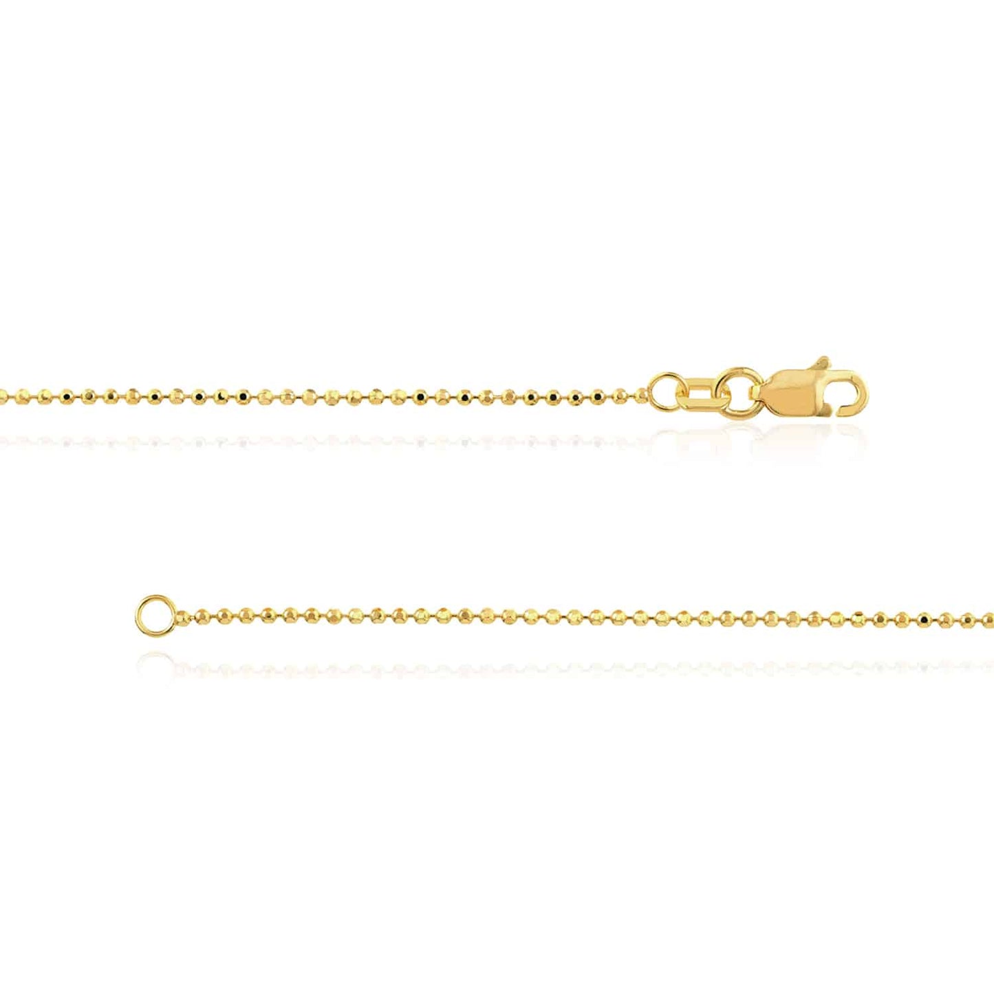 14K Real Gold White Rose 1.15mm Diamond-Cut Ball Bead Chain Necklace 16"-20"