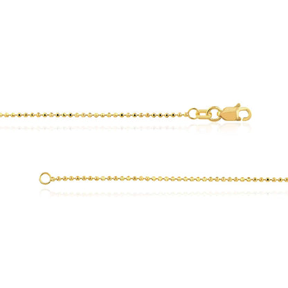 14K Real Gold White Rose 1.15mm Diamond-Cut Ball Bead Chain Necklace 16"-20"