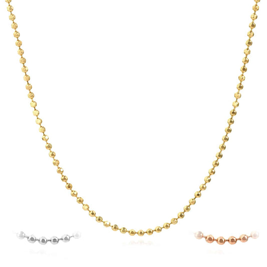 14K Real Gold White Rose 1.15mm Diamond-Cut Ball Bead Chain Necklace 16"-20"