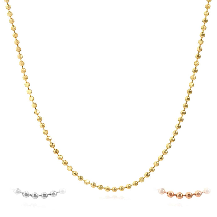 14K White Rose Gold 1.15mm Diamond - Cut Ball Bead Chain (Hollow) 16" - 20" - WJD Exclusives
