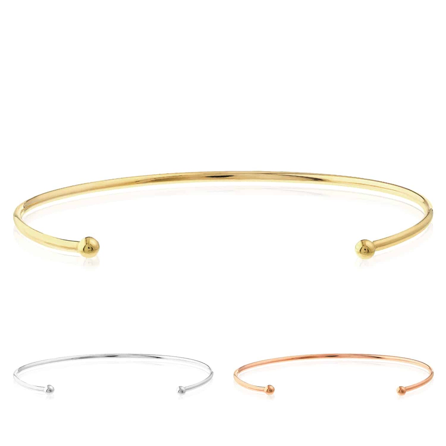 Solid 14K Real Gold Yellow White Rose 3mm  Bangle Bracelet