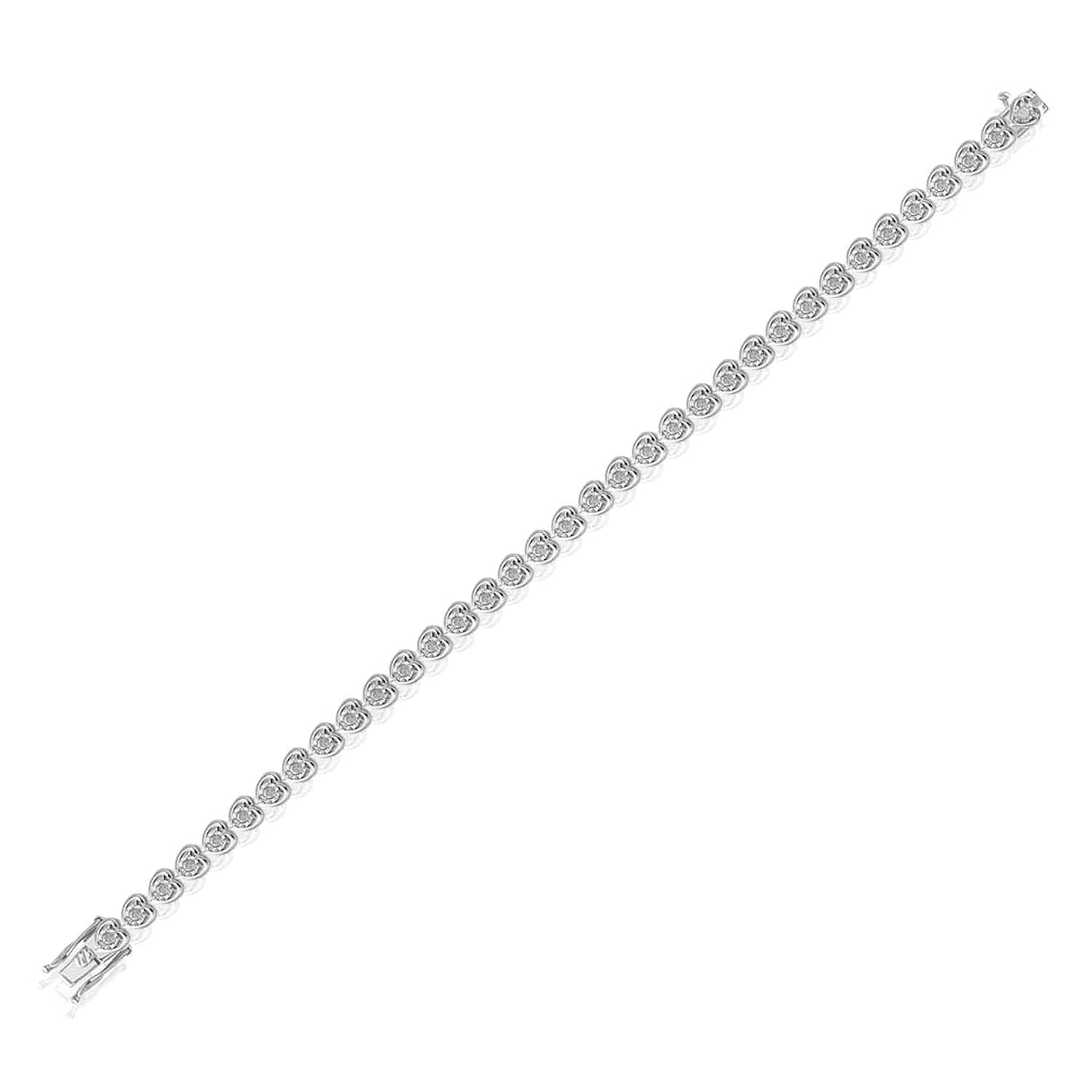 1.07CTW Real Diamond Sterling Silver Illusion Set Hearts Tennis Bracelet 7"
