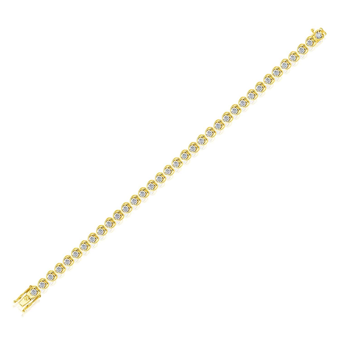 1.07CTW Real Diamond Sterling Silver Illusion Set Hearts Tennis Bracelet 7"