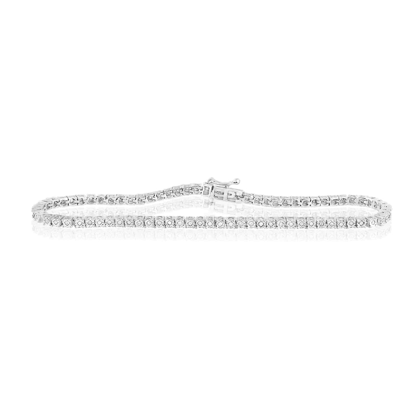 0.42CTW Real Diamond 3mm Sterling Silver Tennis Bracelet 7"