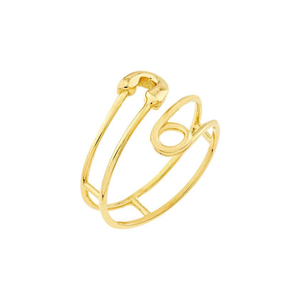 14K Real Gold Curved Safety Pin Cocktail Ring