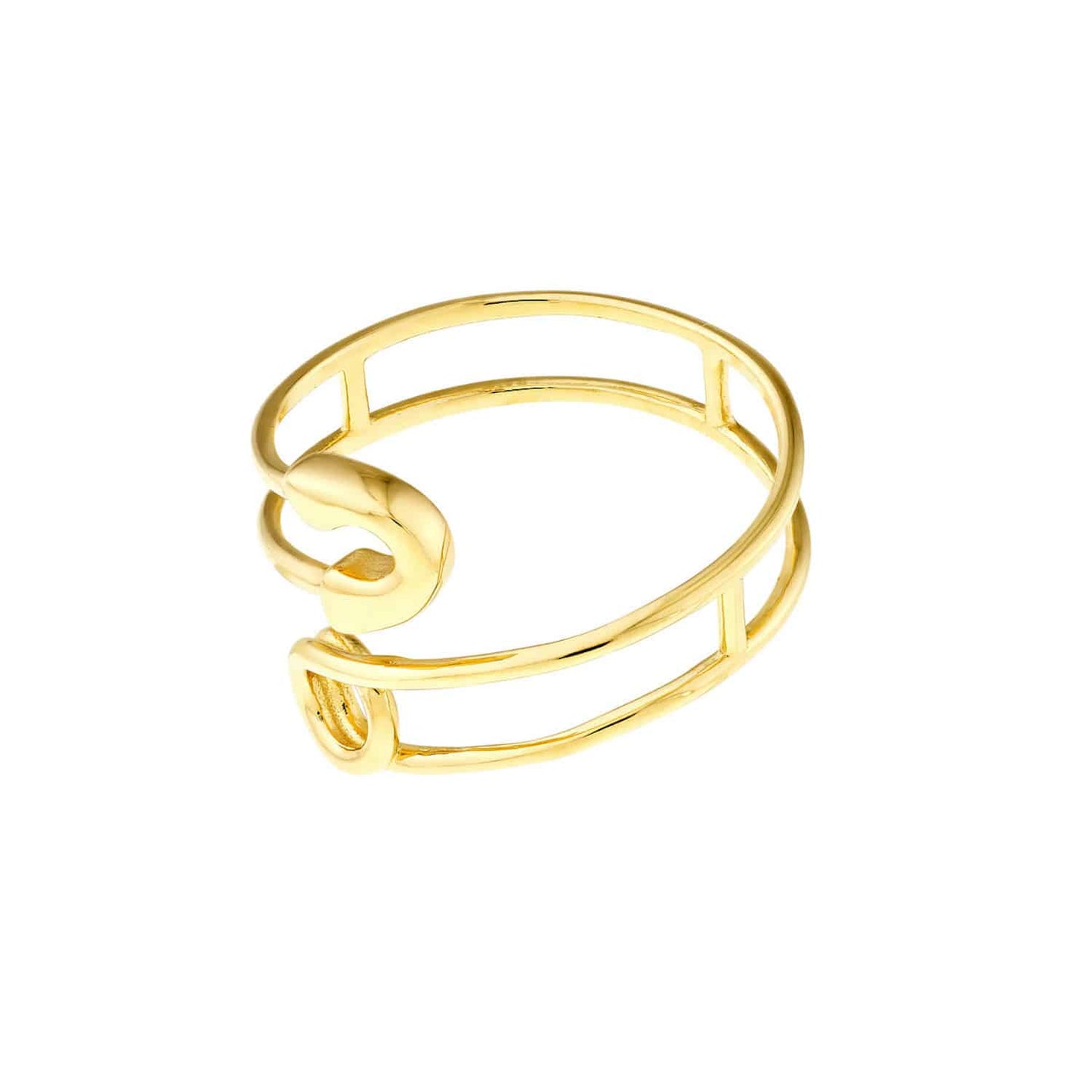 14K Real Gold Curved Safety Pin Cocktail Ring