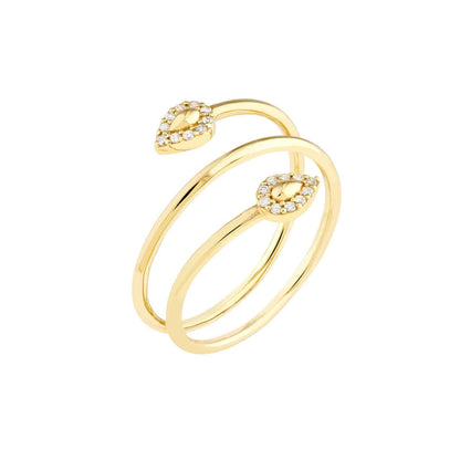 0.10CTW Real Diamond 14K Real Gold Snake Head Bypass Cocktail Ring