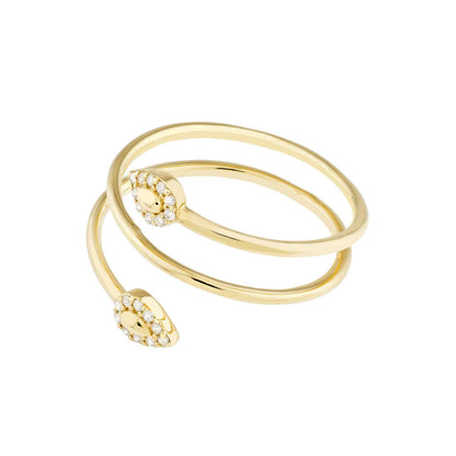 0.10CTW Real Diamond 14K Real Gold Snake Head Bypass Cocktail Ring