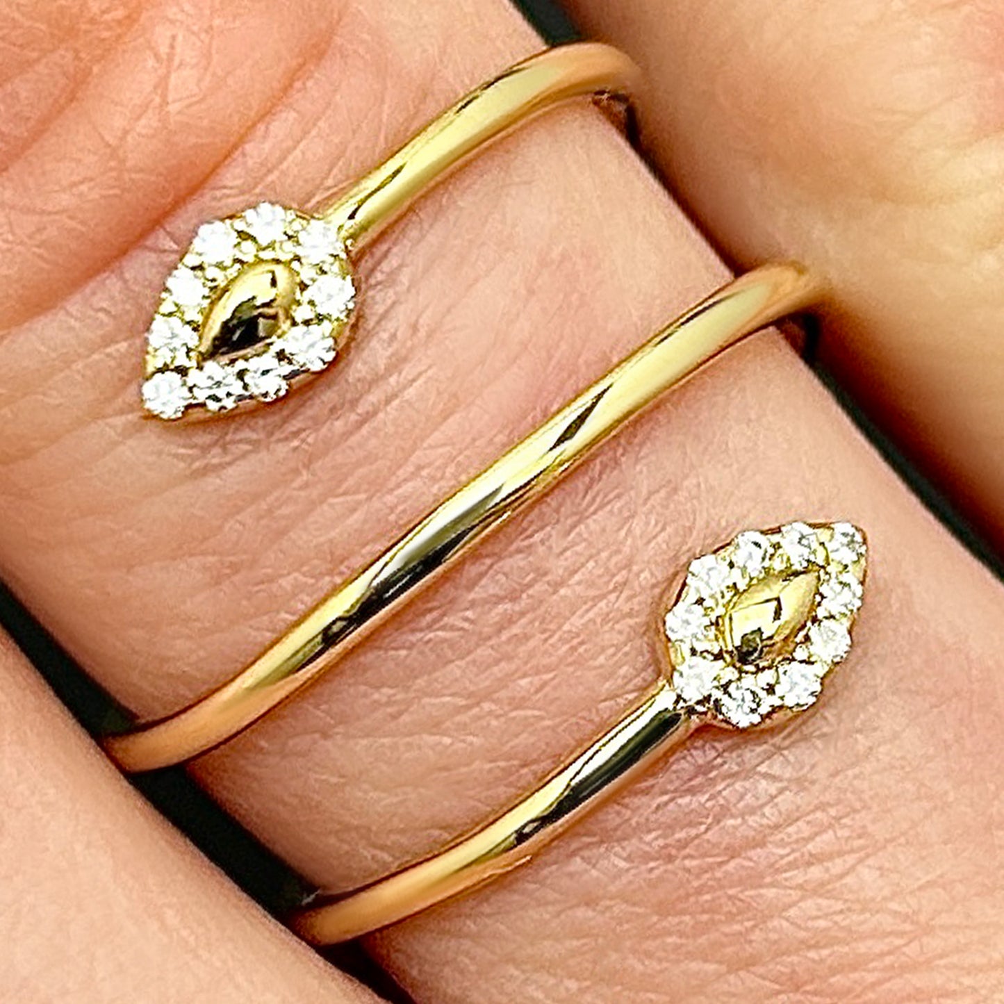 0.10CTW Real Diamond 14K Real Gold Snake Head Bypass Cocktail Ring