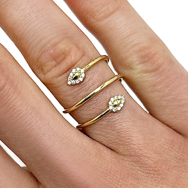 0.10CTW Real Diamond 14K Real Gold Snake Head Bypass Cocktail Ring