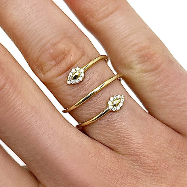 0.10CTW Natural Diamond 14K Gold Snake Head Bypass Cocktail Ring - WJD Exclusives